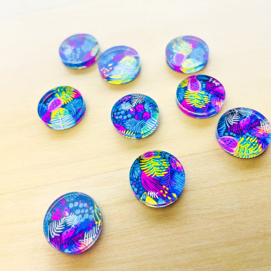 UV printed clear acrylic earring studs - 1.5cm circle, Summer Nights - jewellery making
