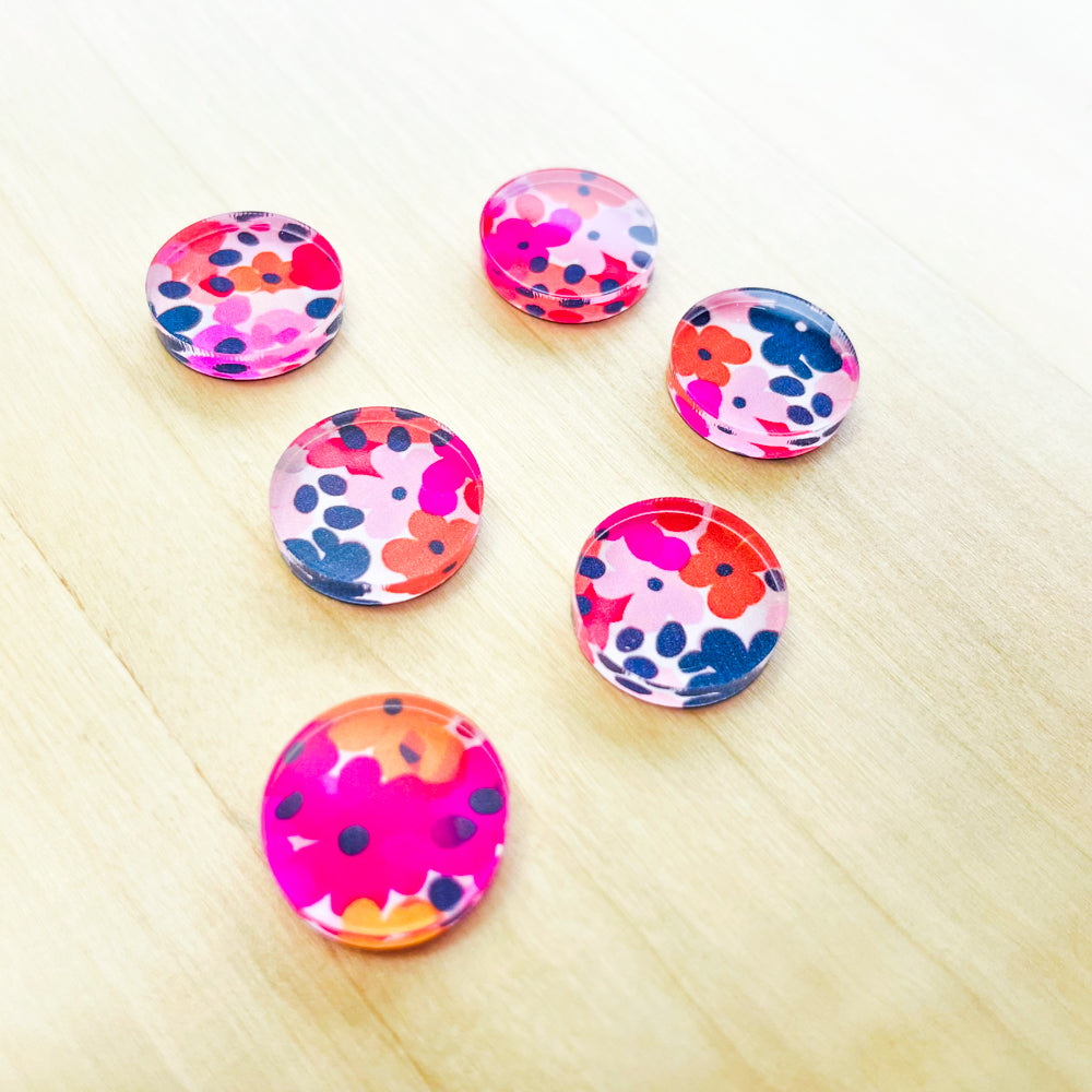 UV printed clear acrylic earring studs - 1.5cm circle, Summer - jewellery making