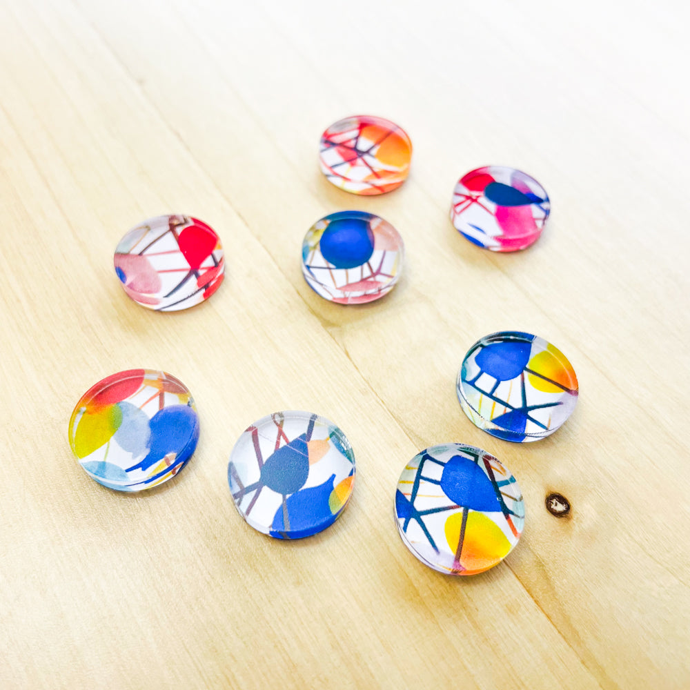 UV printed clear acrylic earring studs - 1.5cm circle, Watercolour - jewellery making