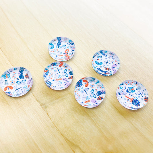 UV printed clear acrylic earring studs - 1.5cm circle, Spritz - jewellery making
