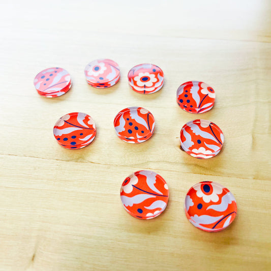 UV printed clear acrylic earring studs - 1.5cm circle, Abstract Floral - jewellery making
