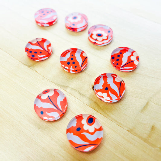 Clear Acrylic - 1.5cm Circle - Studs - Abstract Floral - 07
