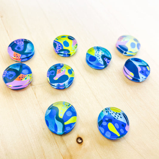 UV printed clear acrylic earring studs - 1.5cm circle, Summer Nights - jewellery making