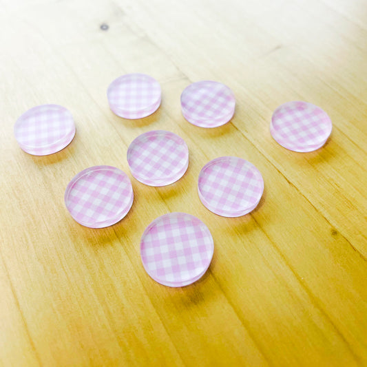 UV printed clear acrylic earring studs - 1.5cm circle, Basic Gingham - jewellery making