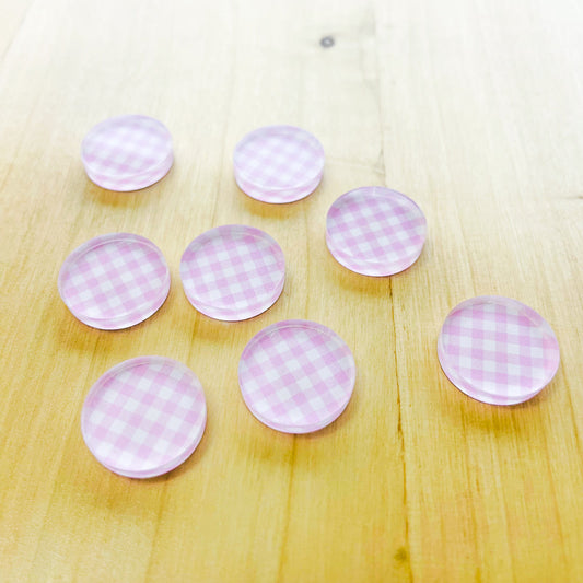 Clear Acrylic - 1.5cm Circle - Studs- Basic Gingham - 20