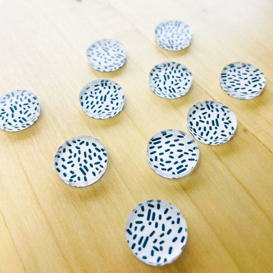 UV printed clear acrylic earring studs - 1.5cm circle, Black and White - jewellery making