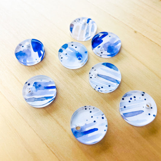 UV printed clear acrylic earring blanks - 1.5cm circle, Shibori - jewellery making