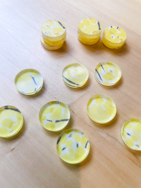 UV printed clear acrylic earring studs - 1.5cm circle, Australiana - jewellery making
