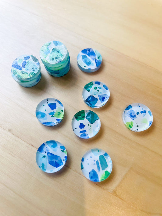 UV printed clear acrylic earring studs - 1.5cm circle, Terrazzo - jewellery making