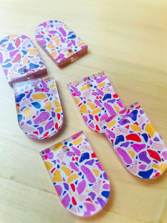 UV printed clear acrylic earring blanks - 2x3cm arch, Terrazzo - jewellery making
