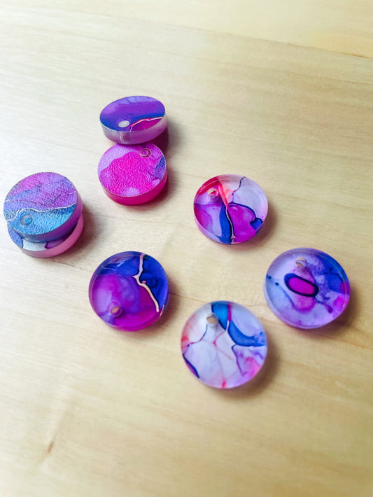 UV printed clear acrylic earring blanks - 1.5cm circle, Alcohol Ink - jewellery making
