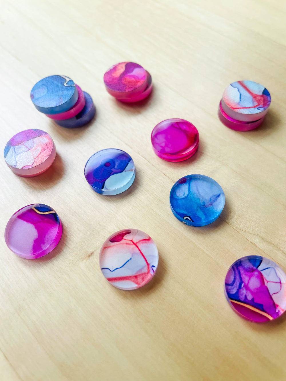 Clear Acrylic - 1.5cm Circle - Studs - Alcohol Ink - 12