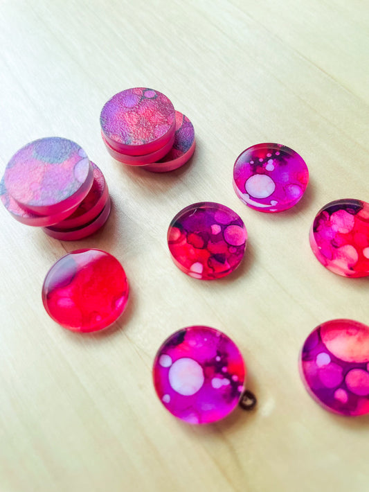 UV printed clear acrylic earring studs - 1.5cm circle, Alcohol Ink - jewellery making