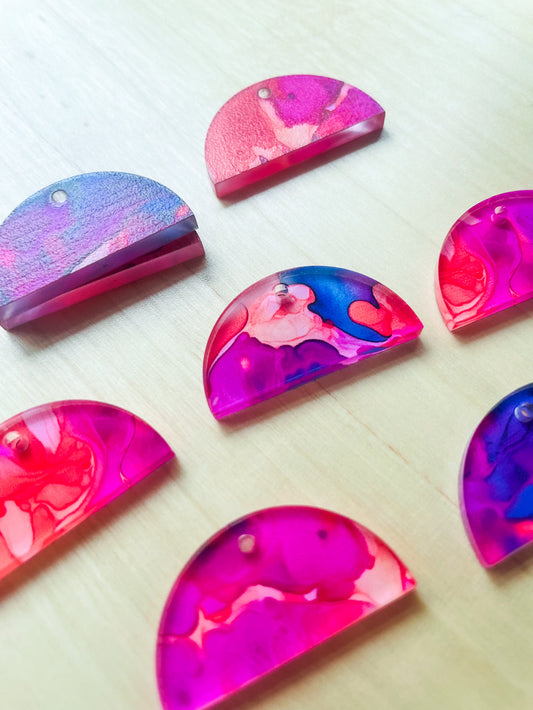 UV printed clear acrylic earring blanks - 3x1.5cm semi circle, Alcohol Ink - jewellery making