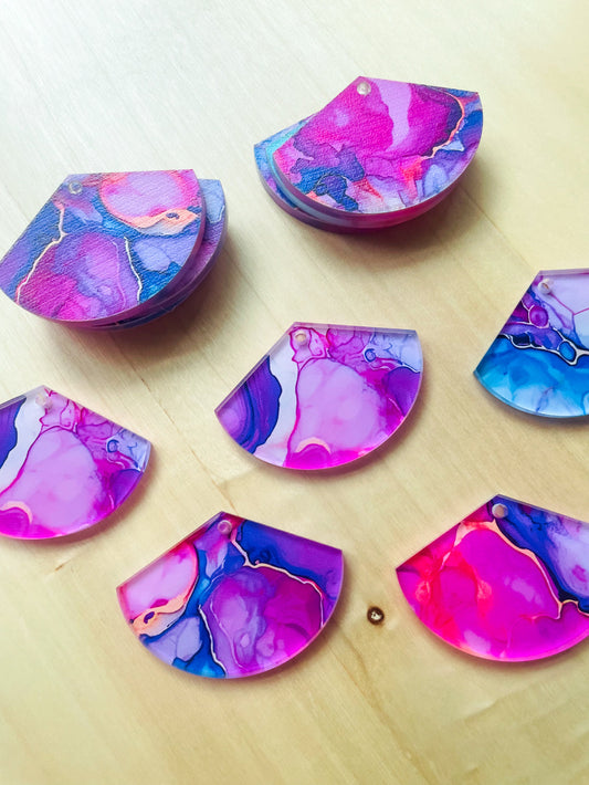 UV printed clear acrylic earring blanks - 4x2.8cm fan, Alcohol Ink - jewellery making