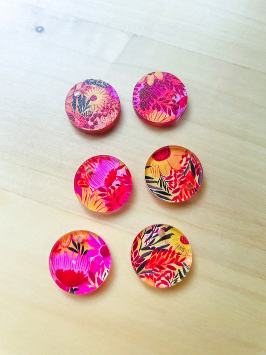 UV printed clear acrylic earring blanks - 2cm circle, Bold Floral - jewellery making