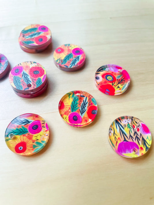 UV printed clear acrylic earring blanks - 2cm circle, Bold Floral - jewellery making