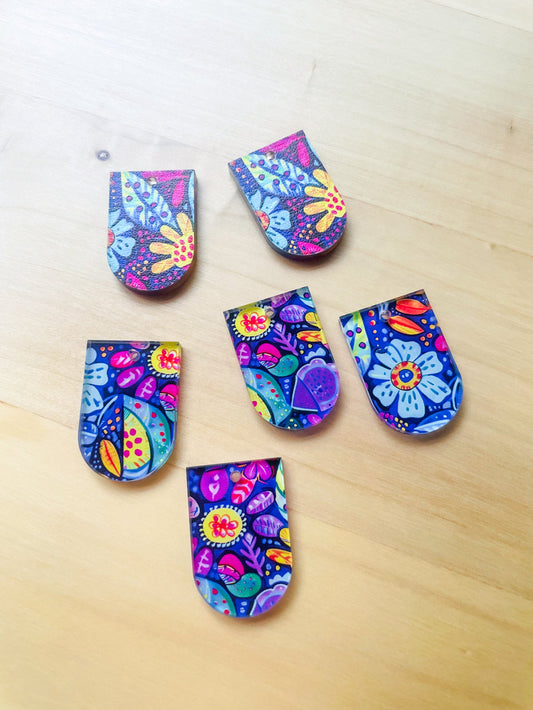 UV printed clear acrylic earring blanks - 2x3cm arch, Bold Floral - jewellery making