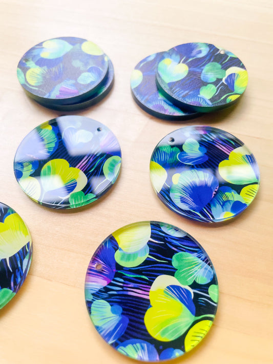 UV printed clear acrylic earring blanks - 4cm circle, Summer Nights - jewellery making