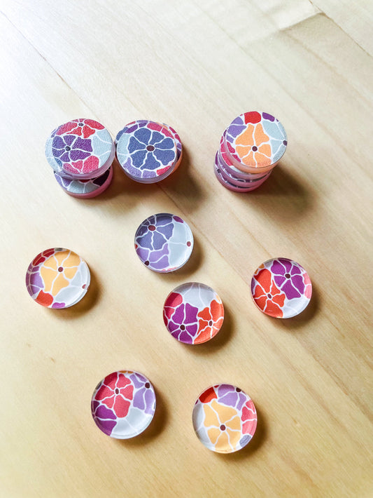 UV printed clear acrylic earring studs - 1.5cm circle, Abstract Floral - jewellery making