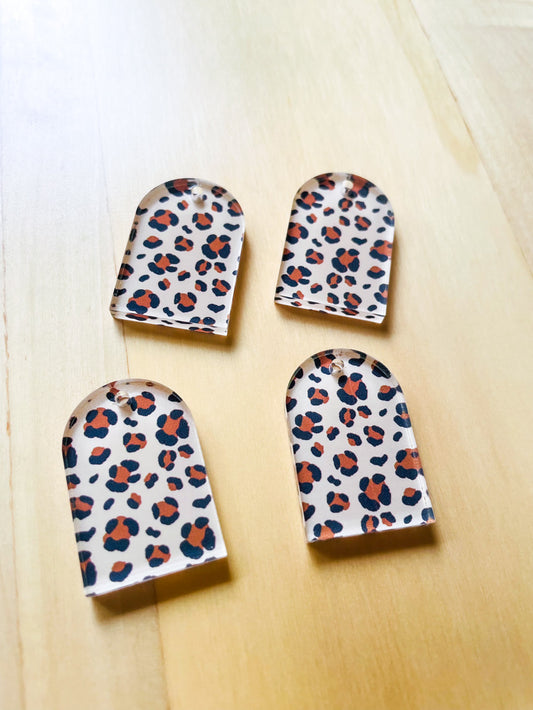 UV printed clear acrylic earring blanks - 2x3cm arch, Leopard - jewellery making