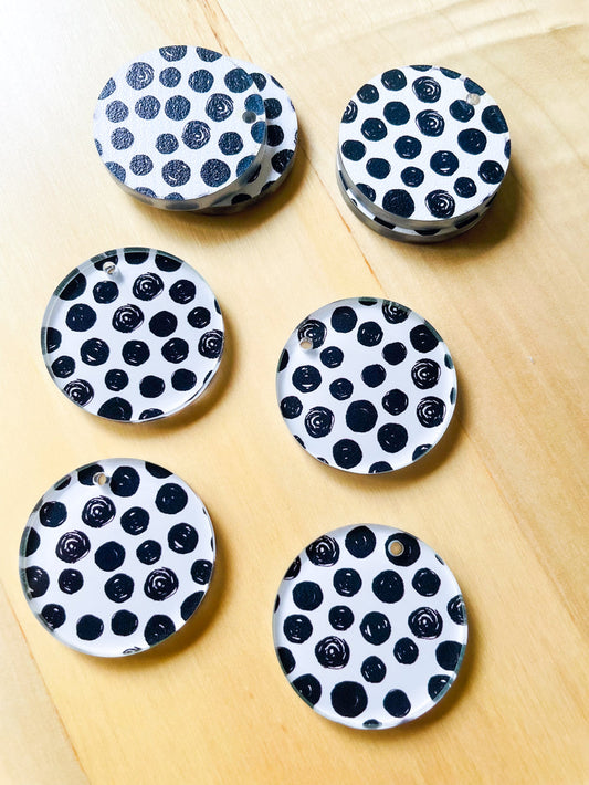 UV printed clear acrylic earring blanks - 3cm circle, Black and White - jewellery making