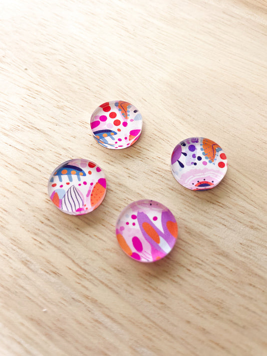 UV printed clear acrylic earring studs - 1.5cm circle, Bold Floral - jewellery making