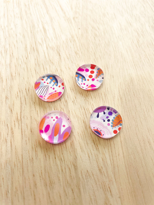 Clear Acrylic - 1.5cm Circle - Studs - Bold Floral - 19