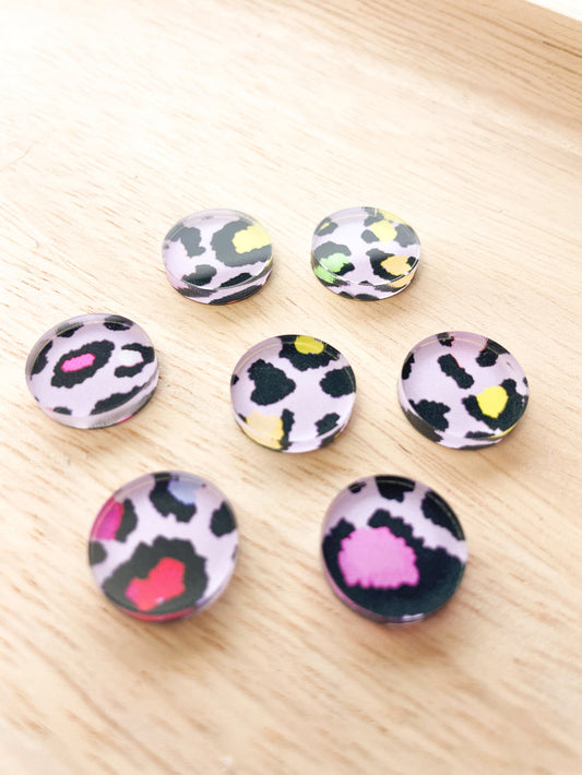 UV printed clear acrylic earring studs - 1.5cm circle, Leopard - jewellery making