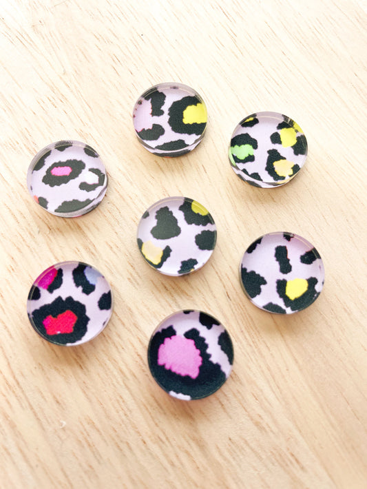 Clear Acrylic - 1.5cm Circle - Studs - Leopard - 20