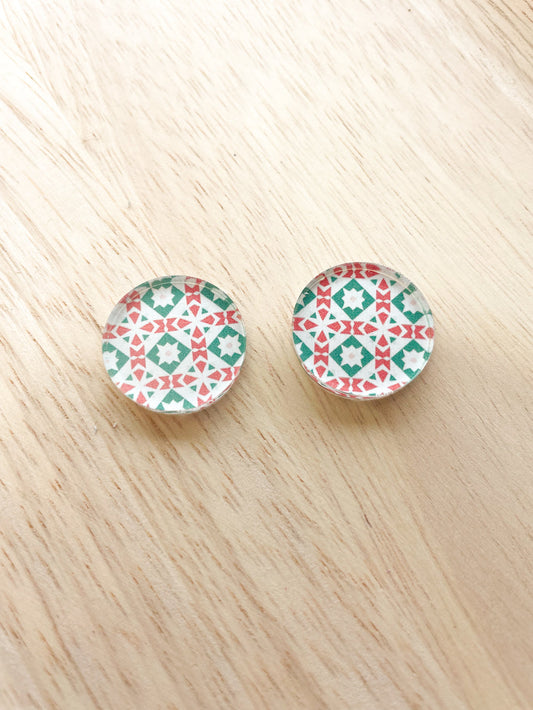 UV printed clear acrylic earring studs - 2cm circle, Christmas - jewellery making