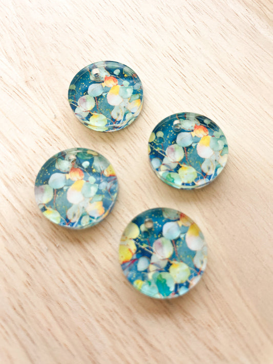 UV printed clear acrylic earring blanks - 2cm circle, Australian Native - jewellery making