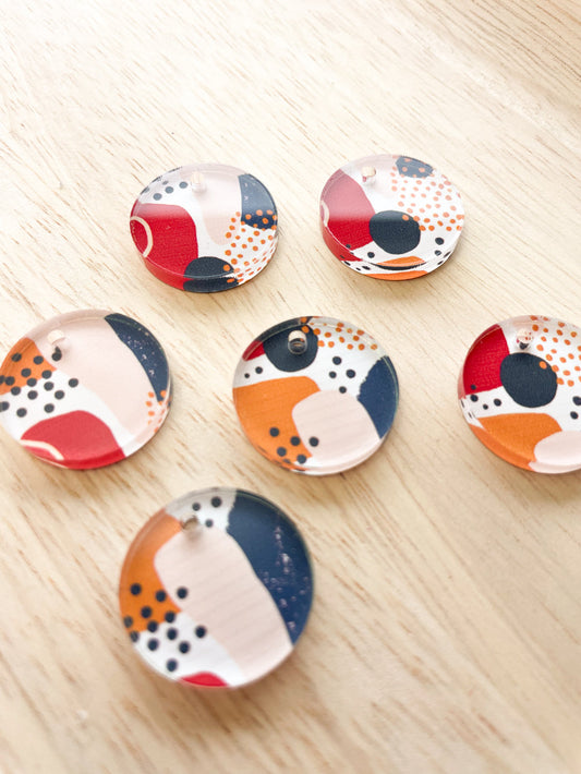 UV printed clear acrylic earring blanks - 2cm circle, Abstract Art - jewellery making