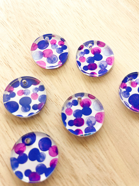 UV printed clear acrylic earring blanks - 2cm circle, Watercolour - jewellery making