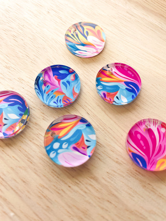 UV printed clear acrylic earring blanks - 2cm circle, Abstract Art - jewellery making