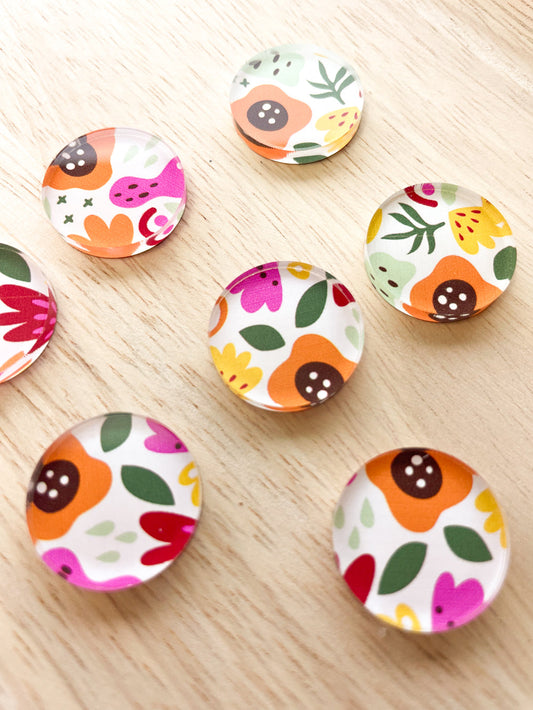 UV printed clear acrylic earring studs - 2cm circle, Abstract Floral - jewellery making