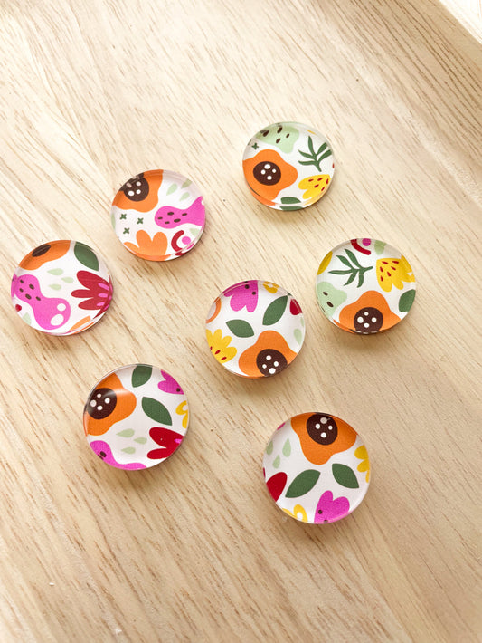 Clear Acrylic - 2cm Circle - Studs - Abstract Floral - 65