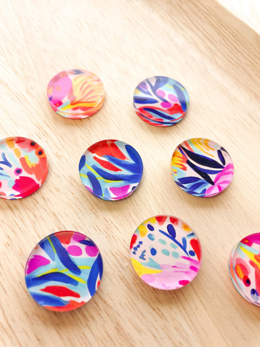 UV printed clear acrylic earring studs - 2cm circle, Bold Floral - jewellery making