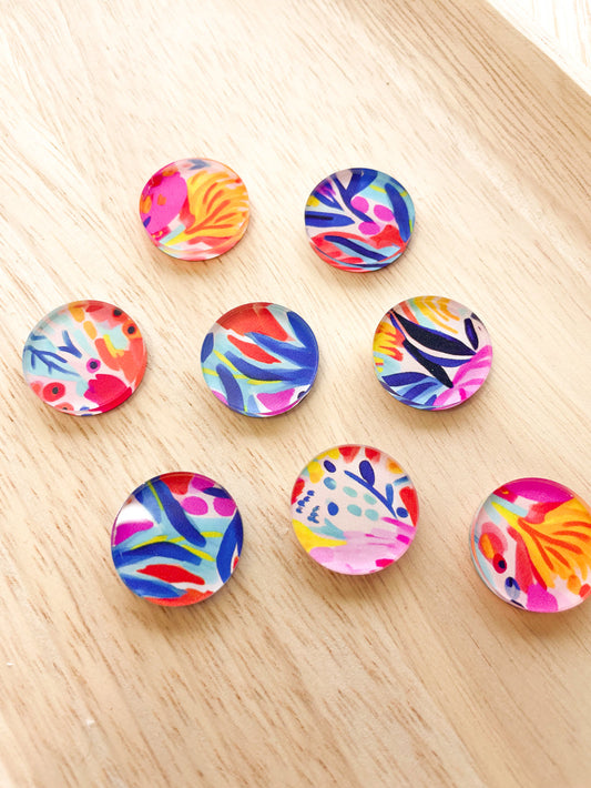 Clear Acrylic - 2cm Circle - Studs - Bold Floral - 53