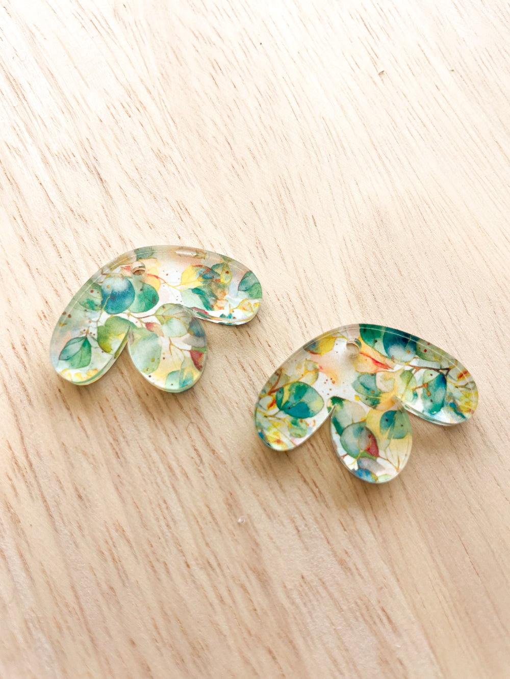 UV printed clear acrylic earring blanks - half flower 3 x 2.1cm, Australian Native - jewellery making