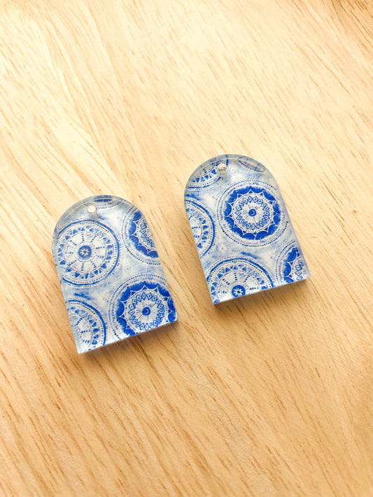 UV printed clear acrylic earring blanks - 2x3cm arch, Shibori - jewellery making