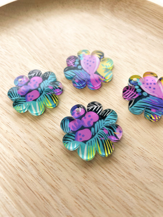 UV printed clear acrylic earring blanks - flower 3x3cm, Summer Nights - jewellery making