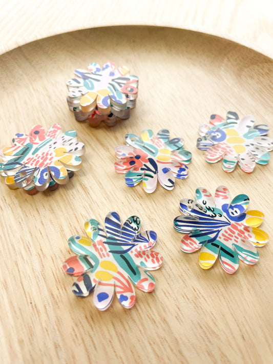 UV printed clear acrylic earring blanks - daisy 3x3cm, Abstract Art - jewellery making