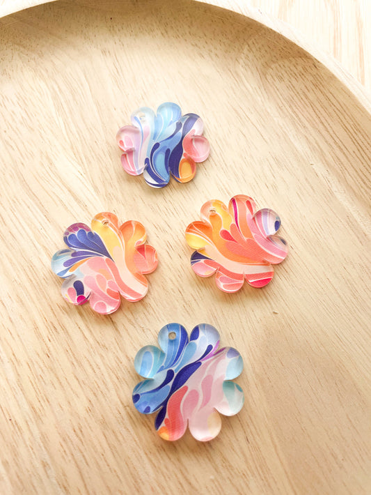 UV printed clear acrylic earring blanks - flower 3x3cm, Abstract Art - jewellery making