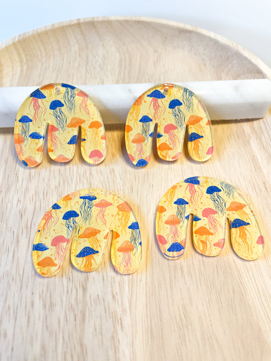 UV printed clear acrylic earring blanks - boho shape 4x3.6cm, Tropical - jewellery making