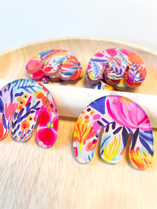 UV printed clear acrylic earring blanks - boho shape 4x3.6cm, Bold Floral - jewellery making