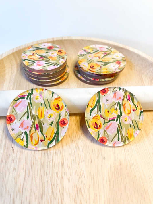UV printed clear acrylic earring blanks - 4cm circle, Floral Garden - jewellery making