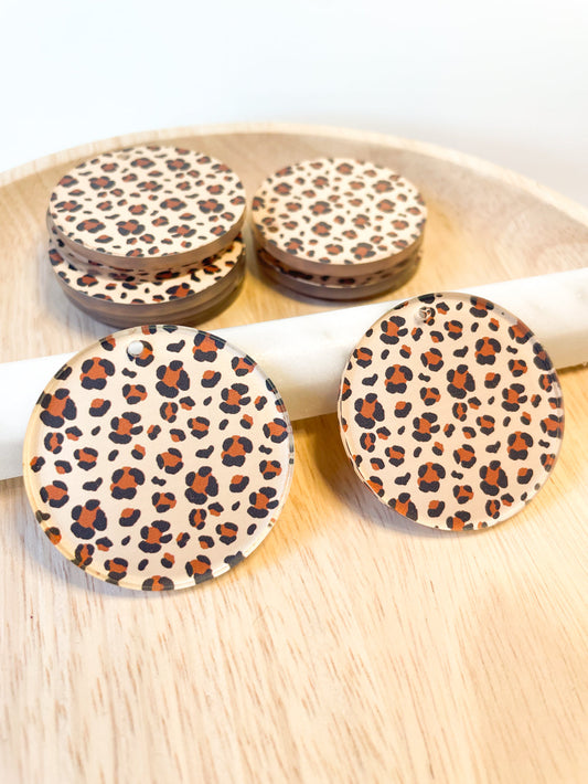 UV printed clear acrylic earring blanks - 4cm circle, Leopard - jewellery making