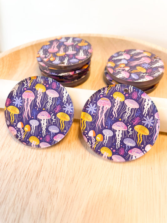 UV printed clear acrylic earring blanks - 4cm circle, Tropical - jewellery making