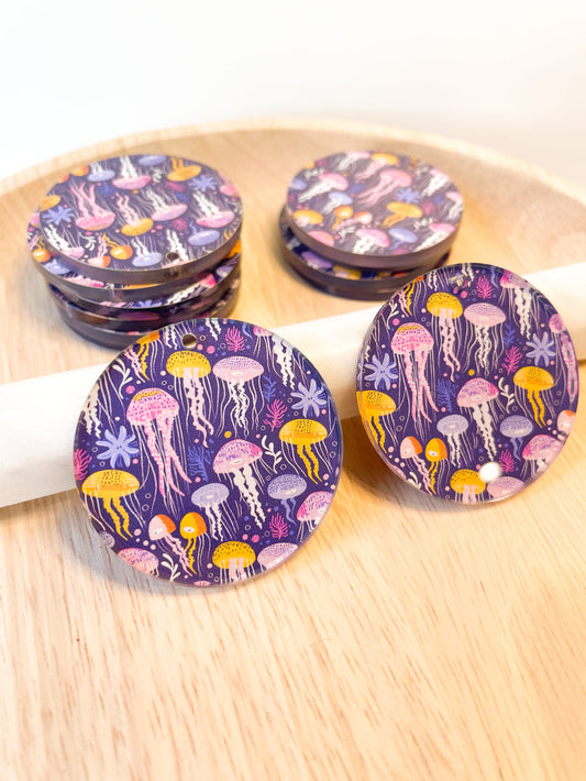 Clear Acrylic - 4cm Circle - 1 Hole - Tropical - 104